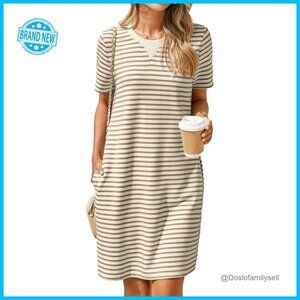 Striped Shift Dress Casual Chic Summer Tshirt Style with Pockets Knee Length